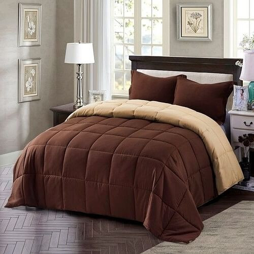 Full/Queen Traditional Microfiber Reversible 3 Piece Comforter Set in Brown Full/Queen Traditional Microfiber Reversible 3 Piece Comforter Set in Brown