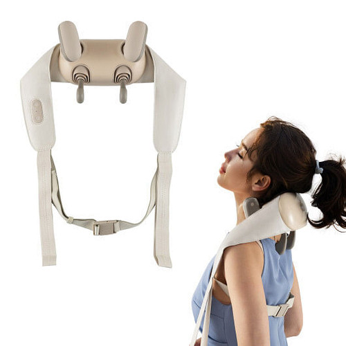 Neck Shoulder Massager with 2 Heat Levels for Pain Relief-Beige