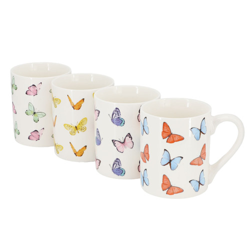 Gibson Home Butterfly Wings 4 Piece 18 Ounce Stoneware Mug Set in White Gibson Home Butterfly Wings 4 Piece 18 Ounce Stoneware Mug Set in White