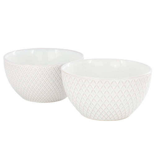 Gibson Elite Earlhart 2 Piece 6 Inch Ribbed Stoneware Cereal Bowl Set in White
