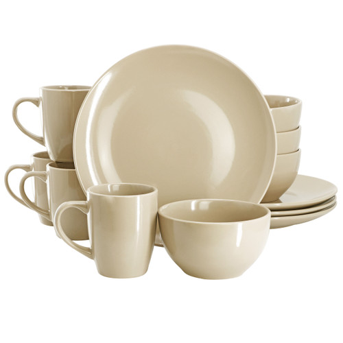 Gibson Home Everyday Plus 12 Piece Stoneware Dinnerware Set in Cream