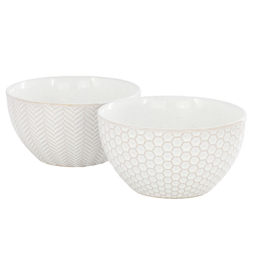 Gibson Elite Earlhart 2 Piece 6 Inch Ribbed Stoneware Cereal Bowl Set in White D970-148719.02
