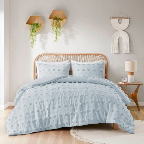 Twin/Twin XL 2-Piece Blue Pompom Microfiber Hypoallergenic Comforter Set Twin/Twin XL 2-Piece Blue Pompom Microfiber Hypoallergenic Comforter Set