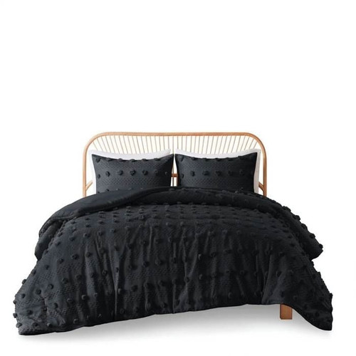 King/Cal King 3 Piece Pompom Microfiber Hypoallergenic Comforter Set in Black King/Cal King 3 Piece Pompom Microfiber Hypoallergenic Comforter Set in Black