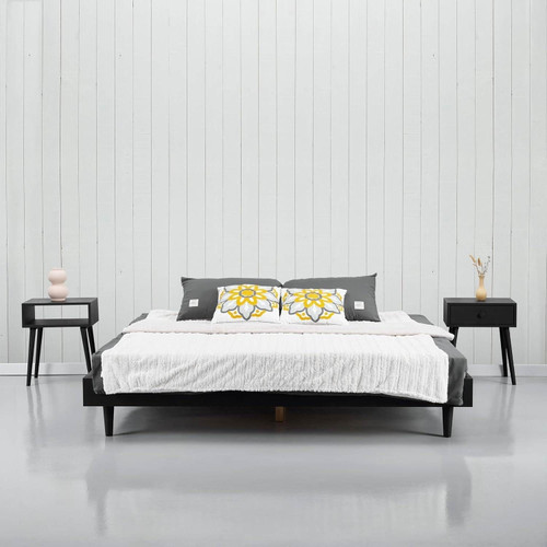 Queen size Mid-Century Modern Platform Bed Frame in Black Wood Finish