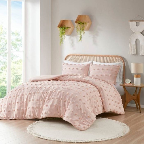 Full/Queen 3-Piece Pink Pompom Microfiber Comforter Set Full/Queen 3-Piece Pink Pompom Microfiber Comforter Set