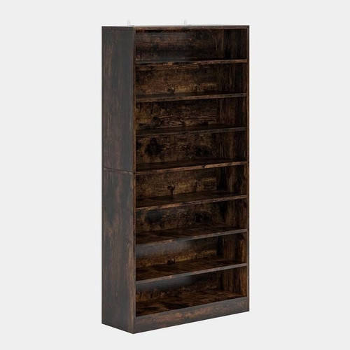 8-Shelf Shoe Rack for Closet Storage Shelving Unit in Rustic Brown Wood Finish