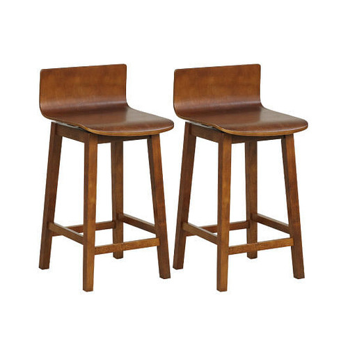 24.5 Inch Swivel Wooden Bar Stools Set of 2 with Rubber Wood Legs and Low Back-Walnut
