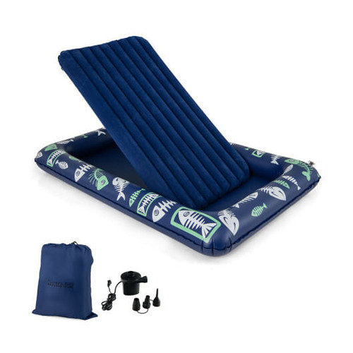 Inflatable Toddler Travel Bed with Electric Pump and Raised Bed Rails-Blue
