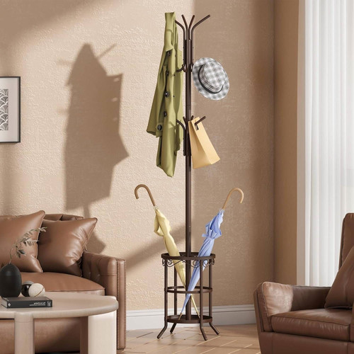 Brown Metal Coat Rack Entryway Hall Tree with Umbrella Stand Brown Metal Coat Rack Entryway Hall Tree with Umbrella Stand