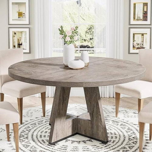 Modern Kitchen 4-Person Circular Dining Table in Grey Wood Finish Modern Kitchen 4-Person Circular Dining Table in Grey Wood Finish