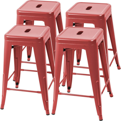 Set of 4 - 24-in. Indoor/Outdoor Backless Stacking Red Metal Barstools Set of 4 - 24-in. Indoor/Outdoor Backless Stacking Red Metal Barstools