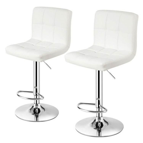Set of 2 Modern Adjustable Height Bar Stool with White PU Leather Swivel Seat Set of 2 Modern Adjustable Height Bar Stool with White PU Leather Swivel Seat