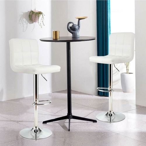 Set of 2 Modern Adjustable Height Bar Stool with White PU Leather Swivel Seat Set of 2 Modern Adjustable Height Bar Stool with White PU Leather Swivel Seat