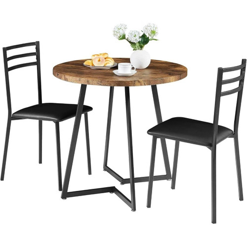 Modern 3-Piece Kitchen Dining Set with Round Wood-Top Table and 2 Chairs