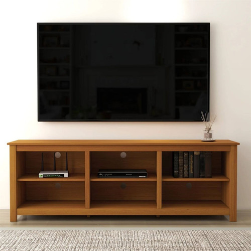 Farmhouse TV Stand in Amber Brown Wood Finish - for TVs up to 70-inch Farmhouse TV Stand in Amber Brown Wood Finish - for TVs up to 70-inch