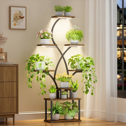 62-inch Tall Tree Shaped Indoor Plant Stand with Grow Lights