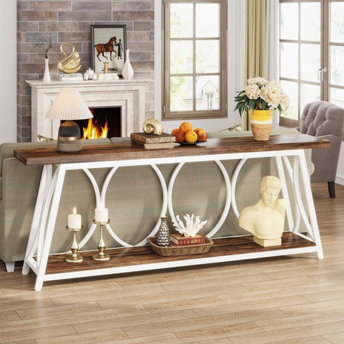 Industrial 70-inch Brown Wood Top Sofa Table with Heavy Duty White Metal Frame Industrial 70-inch Brown Wood Top Sofa Table with Heavy Duty White Metal Frame