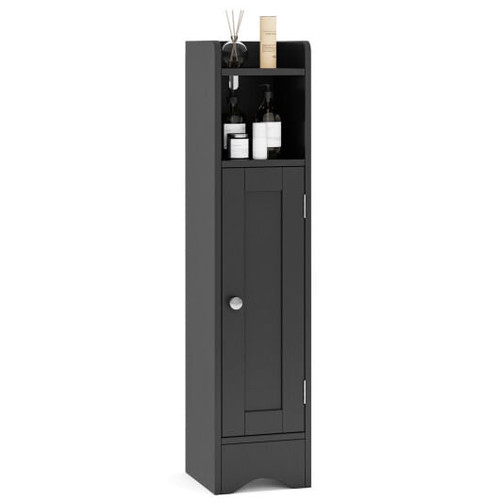 Slim Bathroom Cabinet Corner with 1 Door and Adjustable Shelves-Black
