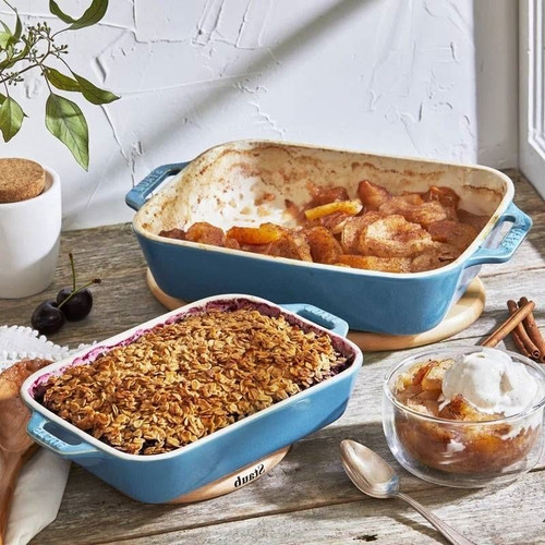 Set of 2 - Ceramic Stoneware Baking Dish Set in Blue Green Turquoise Ivory