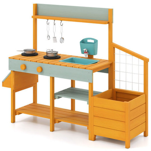 Play Kitchen for Kids Wooden Toy Kitchen Playset Pretend Mud Kitchen-Yellow