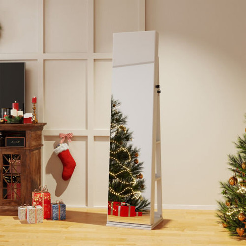 360?° Swivel Jewelry Cabinet with Full Length Mirror-White