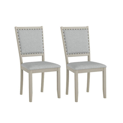 Farmhouse Dining Chair Set of 2 Fabric Upholstered Kitchen Chairs-Grey