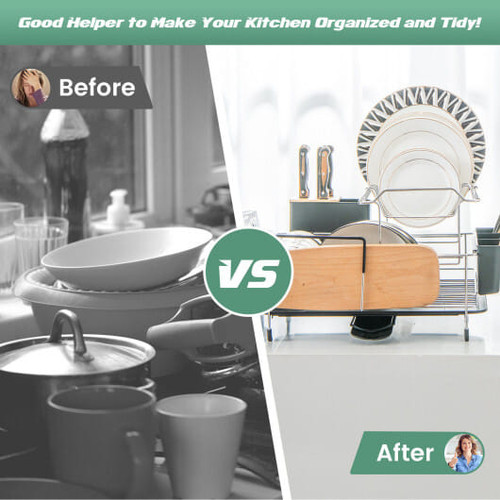 2-Tier Detachable Dish Rack with Drainboard and 360 Swivel Spout