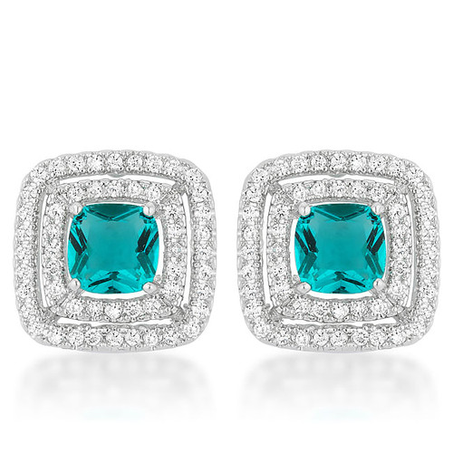 Aqua Halo Stud Earrings