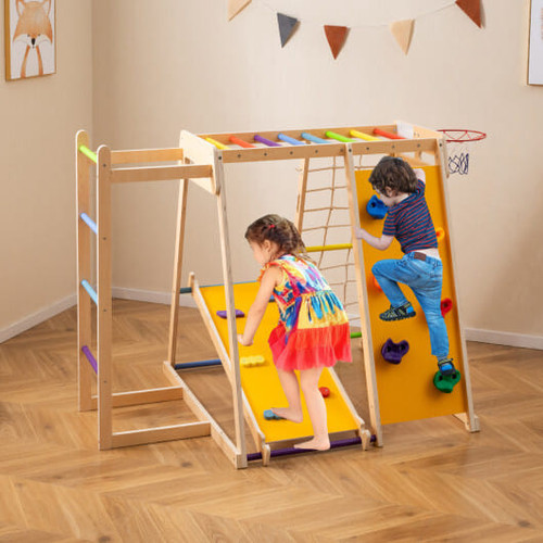 Kids Indoor Playground 6-in-1 Jungle Gym for 3-14 Years Olds-Macaron