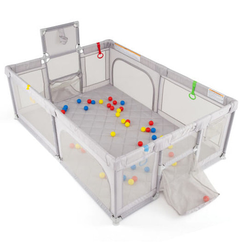 Large Baby Playpen with Mat and Ocean Balls-Dark gray
