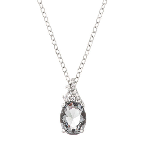 3ct. Silver Mist Oval CZ Rhodium-Plated Pendant Necklace