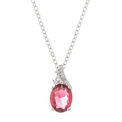 3 ct. Raspberry Sparkle Rhodium-Plated CZ Pendant Necklace