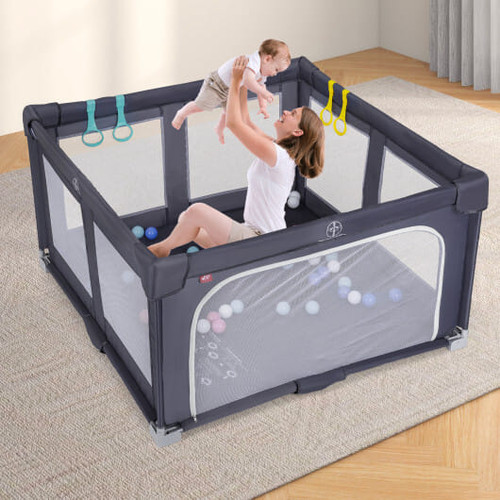 Large Baby Playpen BPA-Free Foldable Toddlers Safety Fence Play Yard-Dark Grey