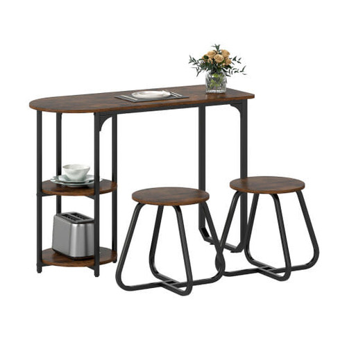 3-Piece Industrial Dining Table Set for Small Space-Black