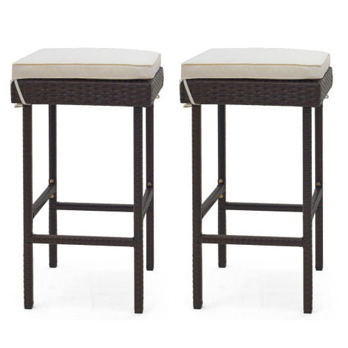 Patio Rattan Barstools Set of 2/4 with Footrest and Soft Cushions for Backyard Balcony-4 Pieces