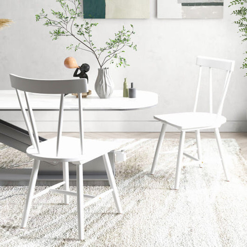 Windsor Style Armless Chairs with Solid Rubber Wood Frame-Natural