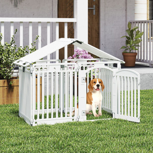 8-Panel Tall Plastic Dog Fence Indoor Outdoor Puppy Pen with Locking Door-White