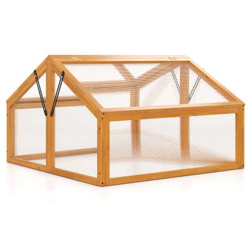 Wood Cold Frame Greenhouse Raised Flower Planter Protection with Transparent Openable Roof-Orange