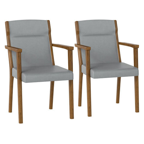 Upholstered Wooden Accent Chairs Set of 2 with High Back and Soft Cushion-Gray
