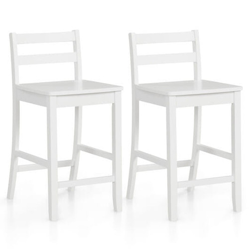 Wooden Bar Stools Set of 2 with Ergonomic Backrest and Footrest-White