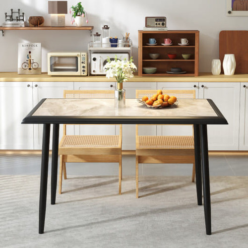 Sintered Stone Dining Table 44" Rectangular Kitchen Table with Metal Frame Indoor Modern Breakfast 