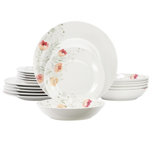Elama Poppy 18 Piece Porcelain Dinnerware Set, Service for 6