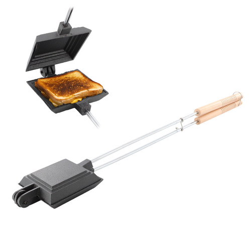 Megachef 4.3 Inch Cast Iron Pie Iron Outdoor/Camping Cookware with Long Handle