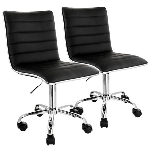Elama 2 Piece Adjustable Faux Leather Rolling Office Chair in Black with Chrome Finish
