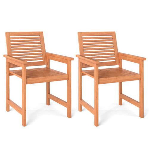 Patio Chairs Set of 2 with Inclined Backrests and Slatted Seats