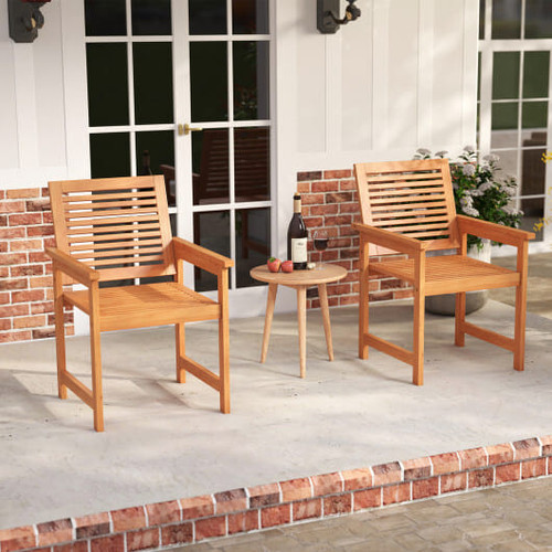 Patio Chairs Set of 2 with Inclined Backrests and Slatted Seats