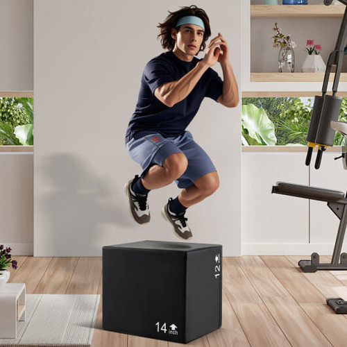 3 In 1 Foam Plyometric Box with 3 Heights and Easy-to-Clean PU Cover-16 Inches