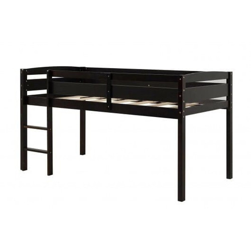 Wooden Twin Low Loft Bunk Bed with Guard Rail and Ladder-White