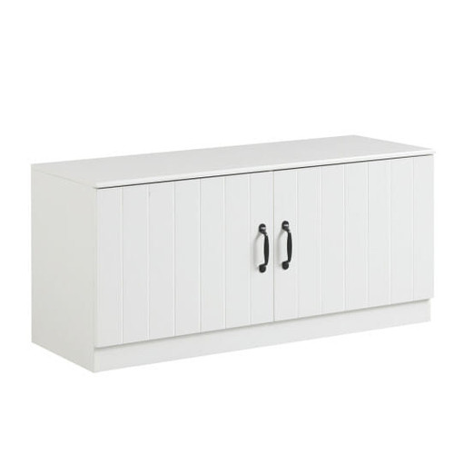 2-Door Shoe Bench Shoe Storage Cabinet with Adjustable Shelves-White